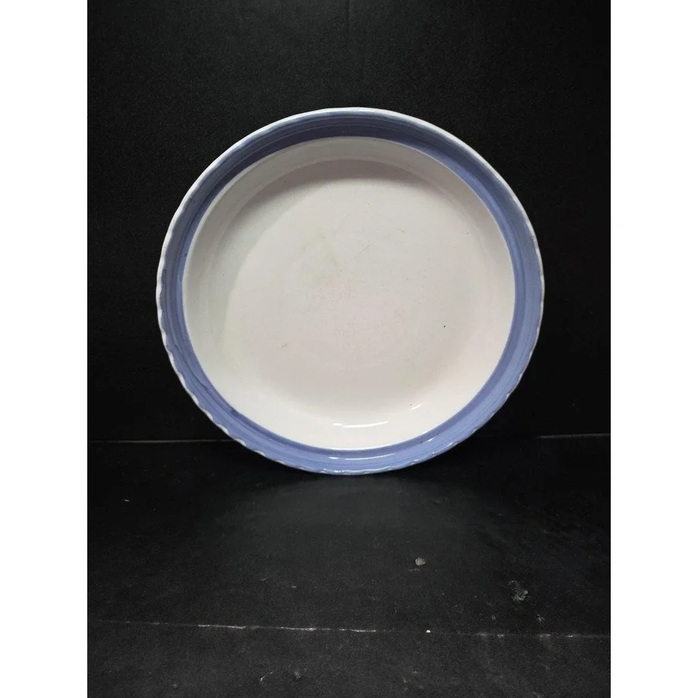 Blue‎ Round Ribbed Ceramic Quiche Pie Baking Dish, Vintage Ovenware, Bakeware